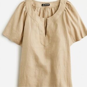 J. Crew Beige Linen Split-Neck Tunic Top